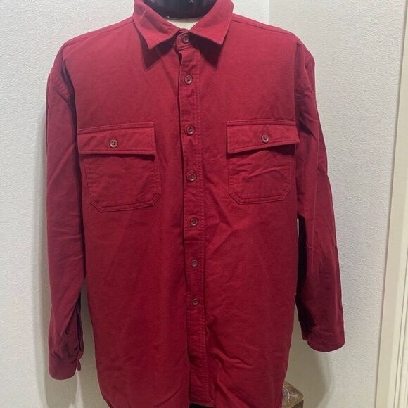 L.L. Bean Dark Red 100% Cotton Chamois Cloth Button Front Men's Shirt Size XXL - Picture 1 of 9